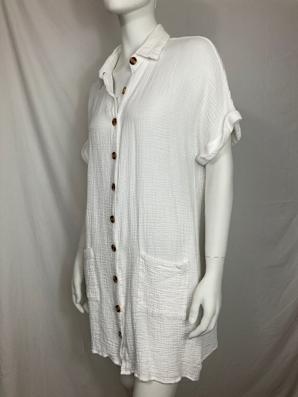 Casual White Button Down Shirt Cotton Dress Women's Size Medium